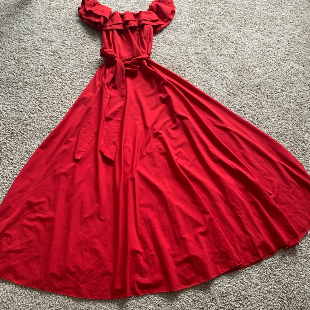 Red dress off shoulders